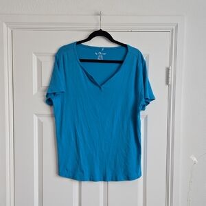 Blue V-Neck Short Sleeve Women's Top